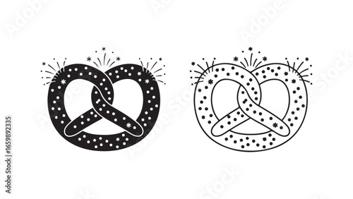 Pretzel snack outline and filled style with transparent background