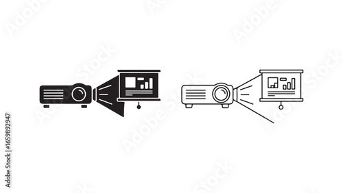 Projector and screen outline icons for presentation