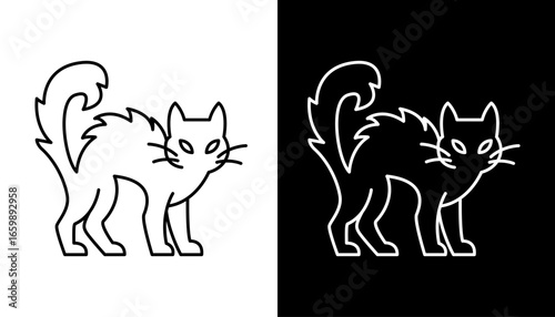 Halloween Black Cat Line Art Icon Versatile Design for Decorations