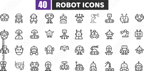 Robot and Artificial Intelligence Line Icons Vector Set