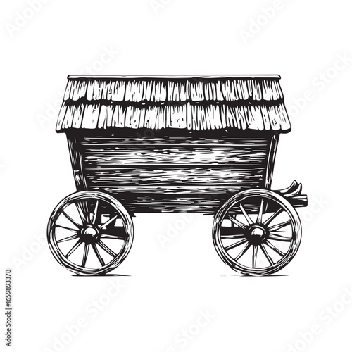 wagon house silhouette, Vintage wagon silhouette, Silhouette illustration of a vintage wagon house ,  