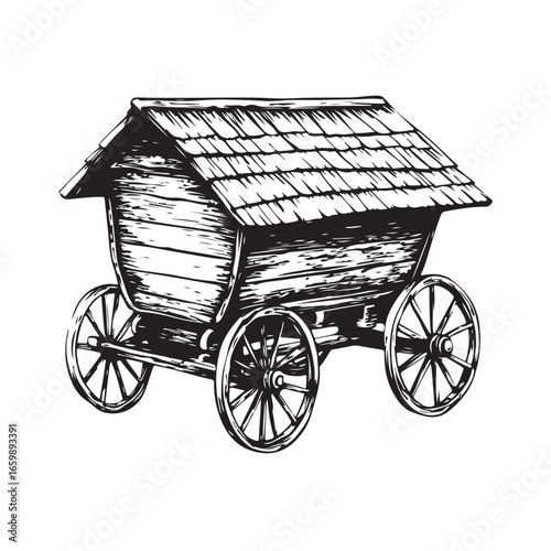 wagon house silhouette, Vintage wagon silhouette, Silhouette illustration of a vintage wagon house ,  
