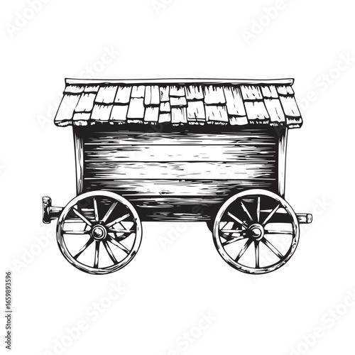 wagon house silhouette, Vintage wagon silhouette, Silhouette illustration of a vintage wagon house ,  