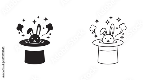 Rabbit in hat magic trick with transparent background