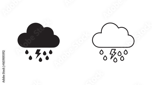 Rain cloud with lightning and raindrops with transparent background