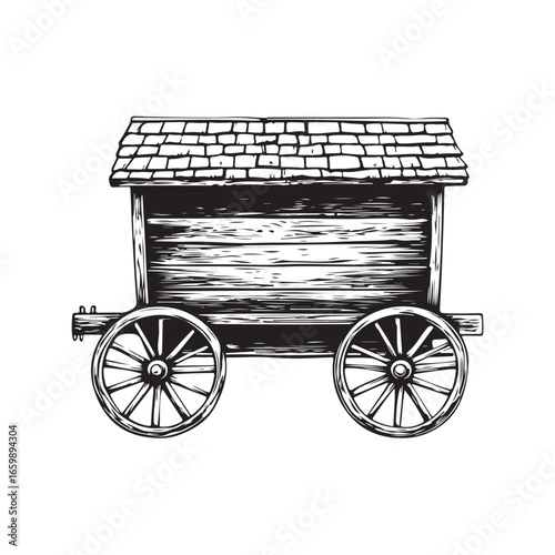 wagon house silhouette, Vintage wagon silhouette, Silhouette illustration of a vintage wagon house ,  