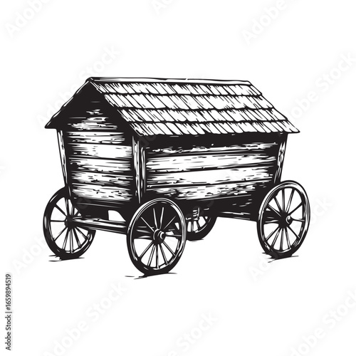 wagon house silhouette, Vintage wagon silhouette, Silhouette illustration of a vintage wagon house ,  