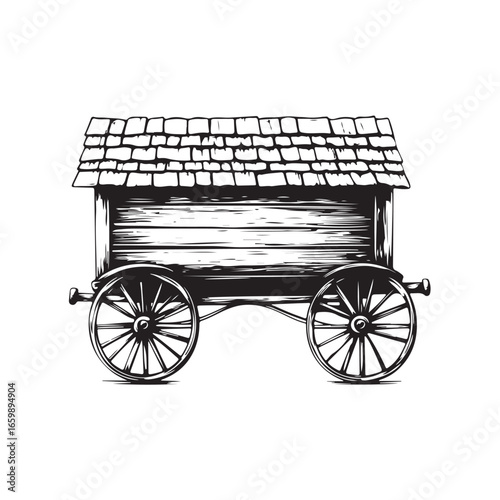 wagon house silhouette, Vintage wagon silhouette, Silhouette illustration of a vintage wagon house ,  