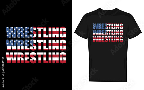 American Pride Wrestling Design A silhouette of a wrestler in action overlaid with the stars and stripes of the American flag perfect for apparel and
