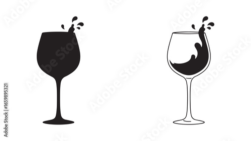 Wine glass with splashing liquid with transparent background