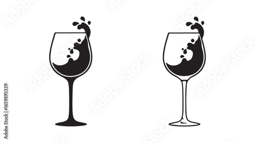 Wine glass with splashing liquid with transparent background