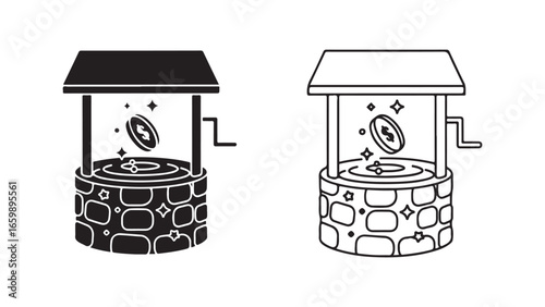 Wishing well with coin and crank handle