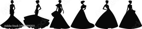 Diverse dress silhouettes, fashion design inspiration, formal gowns, evening wear, couture style, runway trends, elegant attire, stylish clothing, feminine beauty, timeless fashion