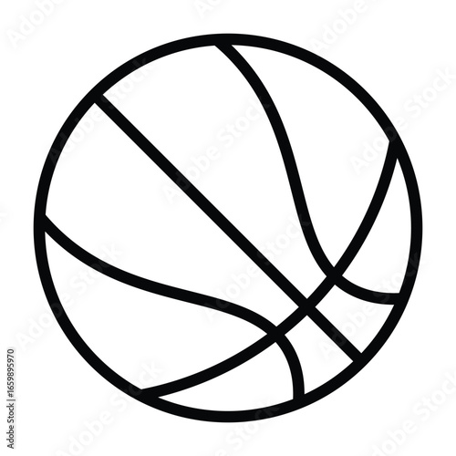 Minimal black line drawing of basketball. Clean and modern design for sports, competition, and recreation projects.