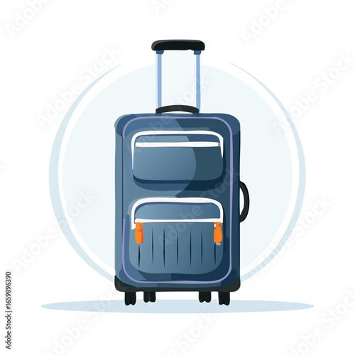 Blue rolling suitcase illustration. Vector icon for travel, vacation, journey, and tourism concepts. Isolated baggage or luggage for holiday and business trip design elements. Generative AI