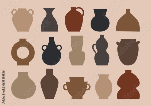 Wallpaper Mural Various ceramic forms. Vases and bowl of different shapes. Colored flat silhouettes dishes. Antique, ancient ceramics. Pottery concept. Vintage set of hand drawn vectors illustration, isolated element Torontodigital.ca