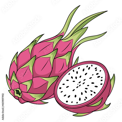 Fresh dragon fruit with half piece, tropical food