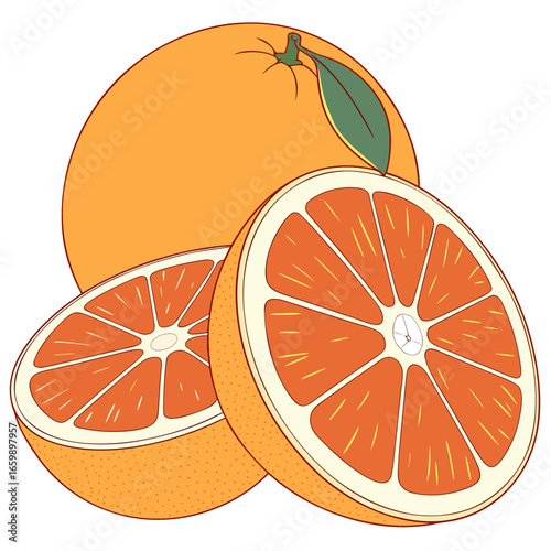 Fresh oranges and orange slices for healthy eating