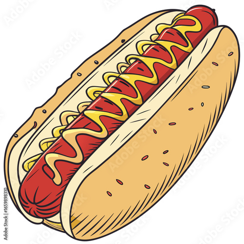 Classic hotdog with mustard on a bun
