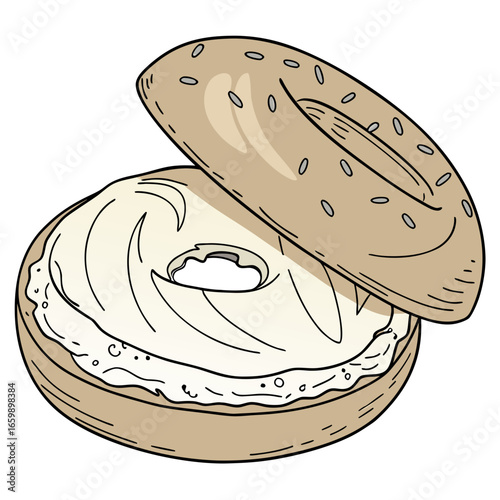 Open bagel with cream cheese and sesame seeds
