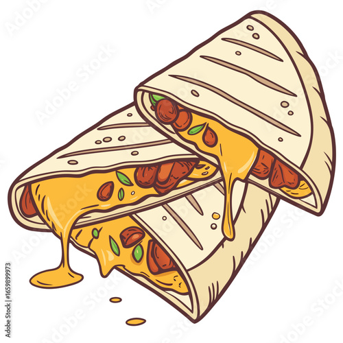 Two delicious quesadillas with cheese and meat