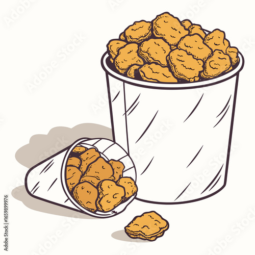 Chicken nuggets in a bucket illustration