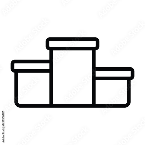 Simple black line podium illustration, minimal style, perfect for competition, success, achievement, recognition, and celebration themes.