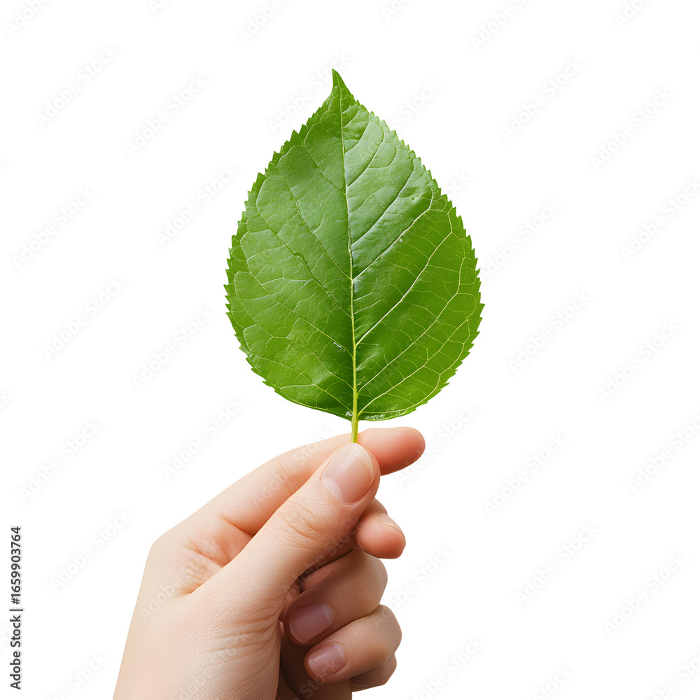 Hand Holding Green Leaf Isolated on White Background for Nature Concept Art Hand Holding Green Leaf Isolated on White Background for Nature Concept Art