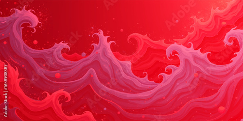 Scarlet and Burgundy digital background of curved lines. Illustration