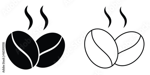 Coffee bean icon vector set. Caffeine, breakfast, energy, logo symbol. Vector illustration. 