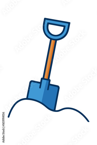Vector icon of a shovel digging in a pile of sand or soil. Flat design graphic of a spade for construction, gardening, or groundwork.