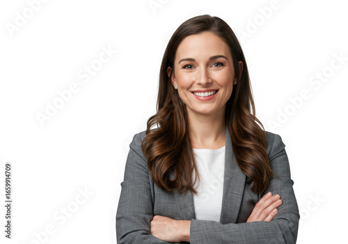 Ai generated image of confident businesswoman smiling with arms crossed isolated on transparent background