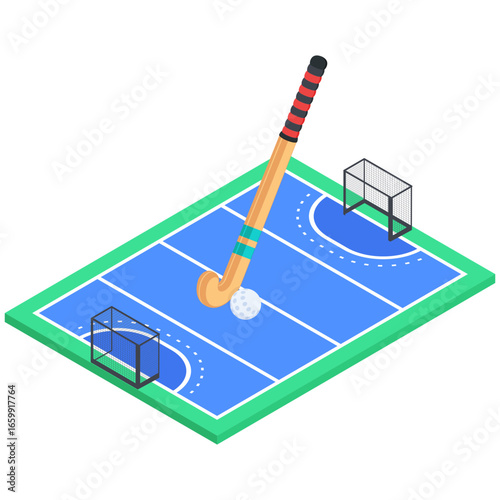 Field Hockey 2D Isometric Icon
