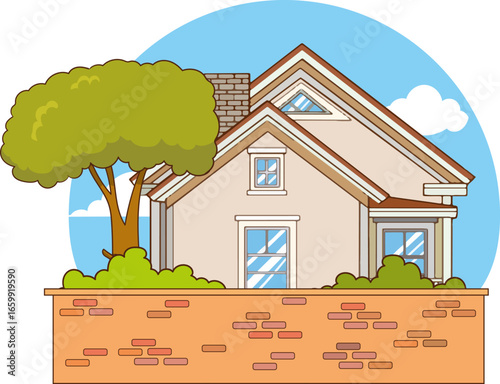 house with garden Vector Illustration