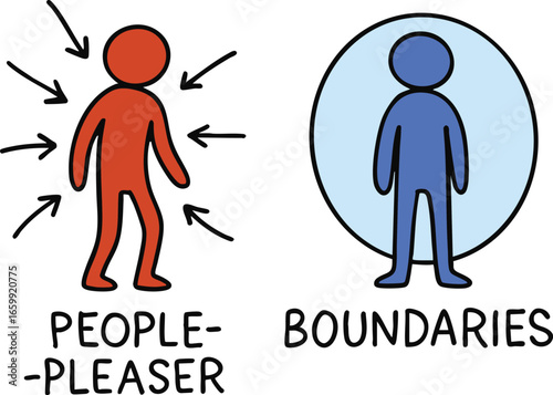 People-Pleaser vs Boundaries - Minimal Doodle Stick Figure Vector