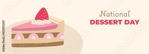 National dessert day promotion banner. Cake vector illustration