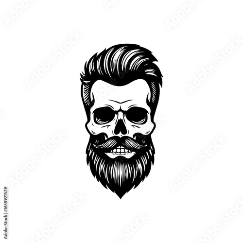 Illustration of bearded skull isolated on white background. Barbers skull. Design element for logo, sign, poster, emblem. Vector illustration