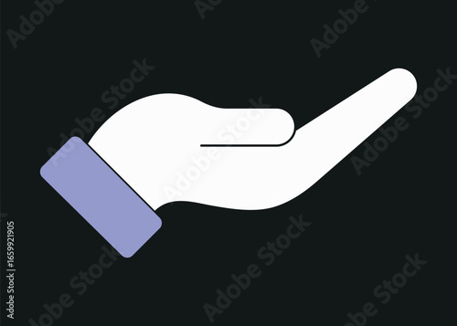 A simple yet profound minimalist icon of an outstretched hand, symbolizing the universal acts of giving, charity, and offering support.