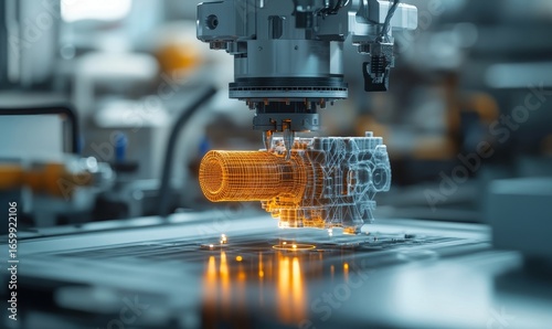 Rapid prototyping concept, highlighting the process of creating scale models or assemblies using 3D printing and CAD designs. The image represents the efficiency and speed of modern, Generative AI