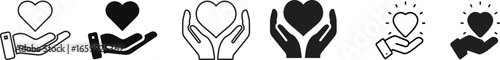 Heart in hand icon set.Donation and giving aid concept , Hands holding heart icon.Love icon. Health, medicine symbol. Healthcare hands holding heart flat and line style - stock vector.