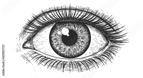 Intricate hand-drawn eye with detailed patterns and shading