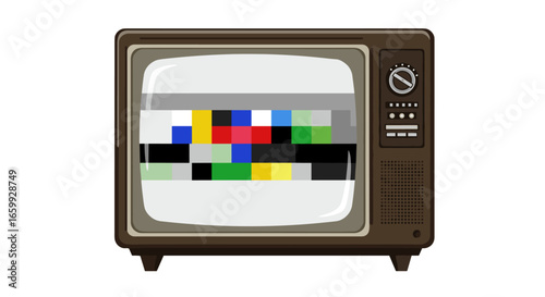 Retro television with multicolor test pattern on screen