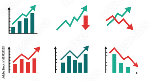 Dynamic growth trends: diverse graph arrows and bar charts collection