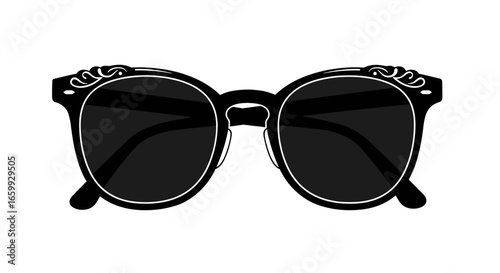 Chic black sunglasses in minimal silhouette design on white background