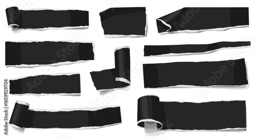 Realistic torn black paper set for design projects