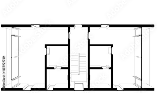 Architectural drawing of a house vector 3d illustration