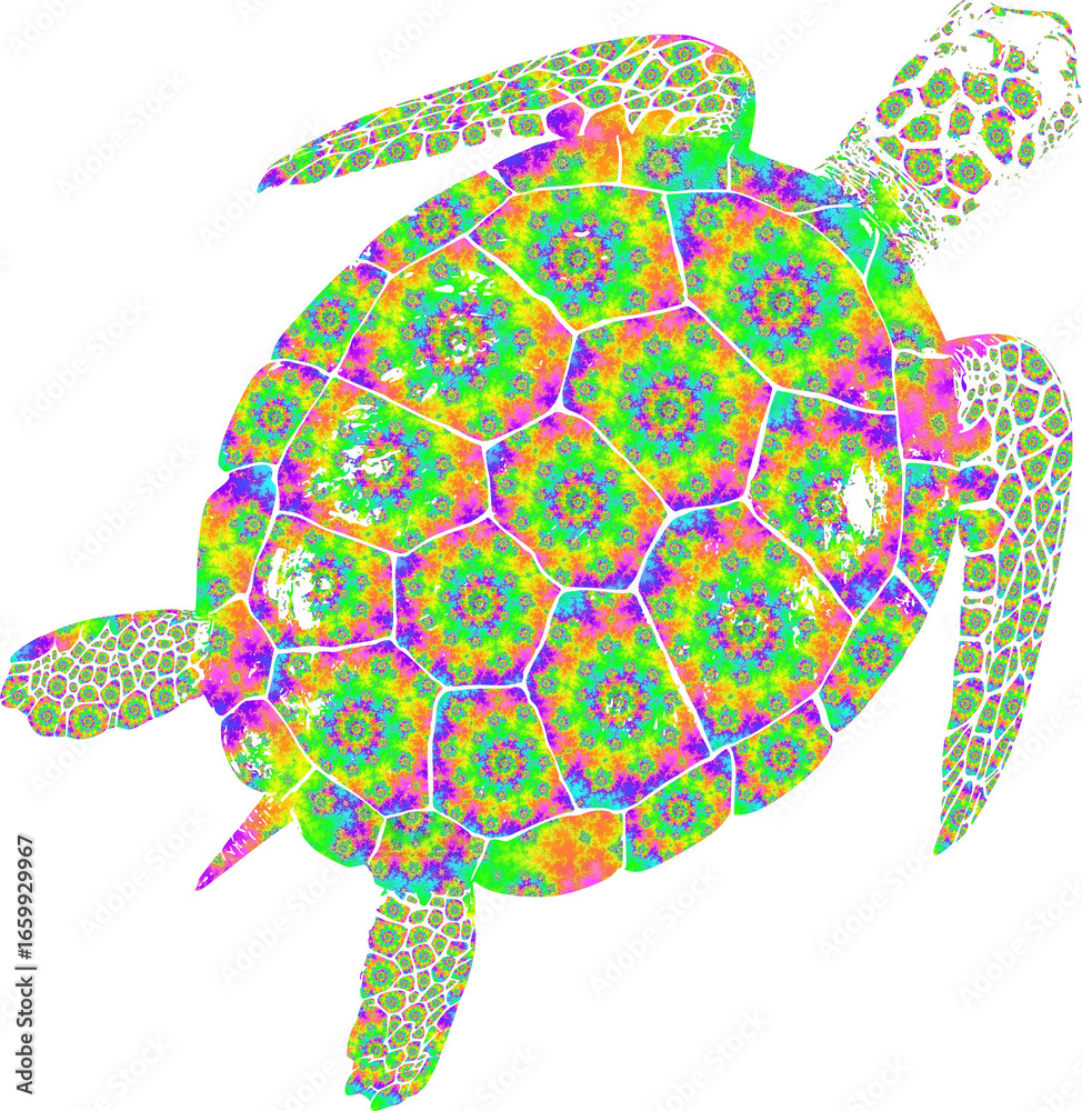 Fototapeta premium Tie Dye Pattern Bohemian Print Sea Turtle Bright Aloha Surf Turtle
