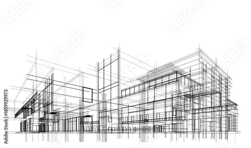 Architectural drawing of a house vector 3d illustration