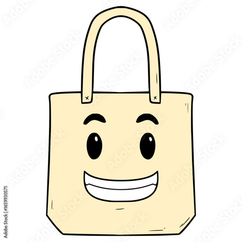 tote bag character illustration hand drawn isolated vector