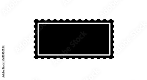 Vintage black postage stamp with white border on simple background